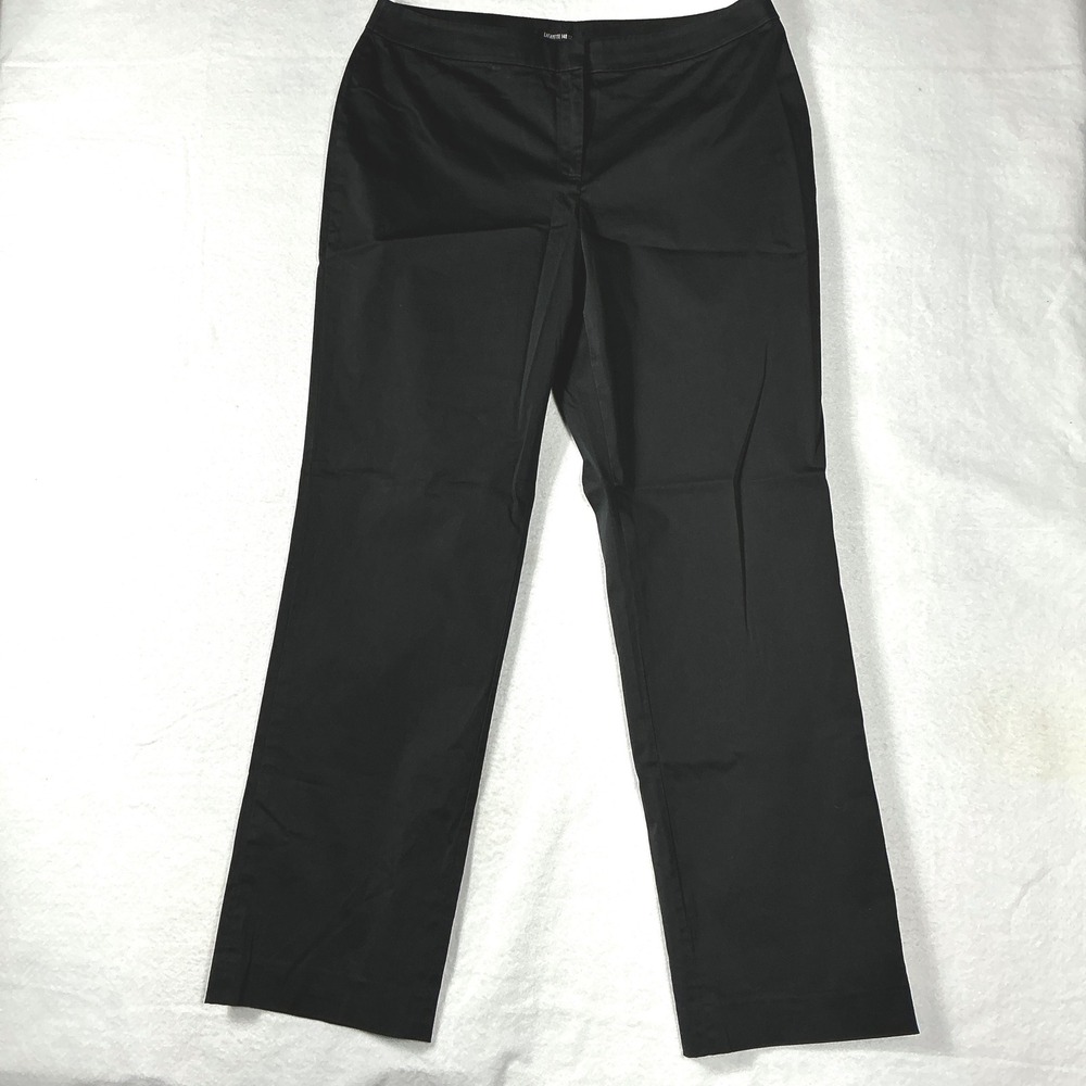 Lafayette 148 New York Size 14 Black Cotton Stretch Straight Leg Pants Trousers